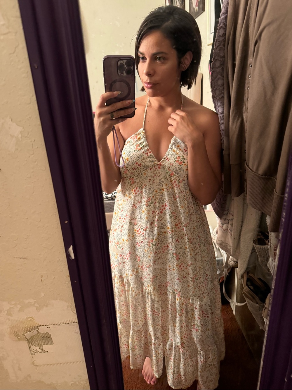 Triple 7 White Floral Halter Maxi Dress